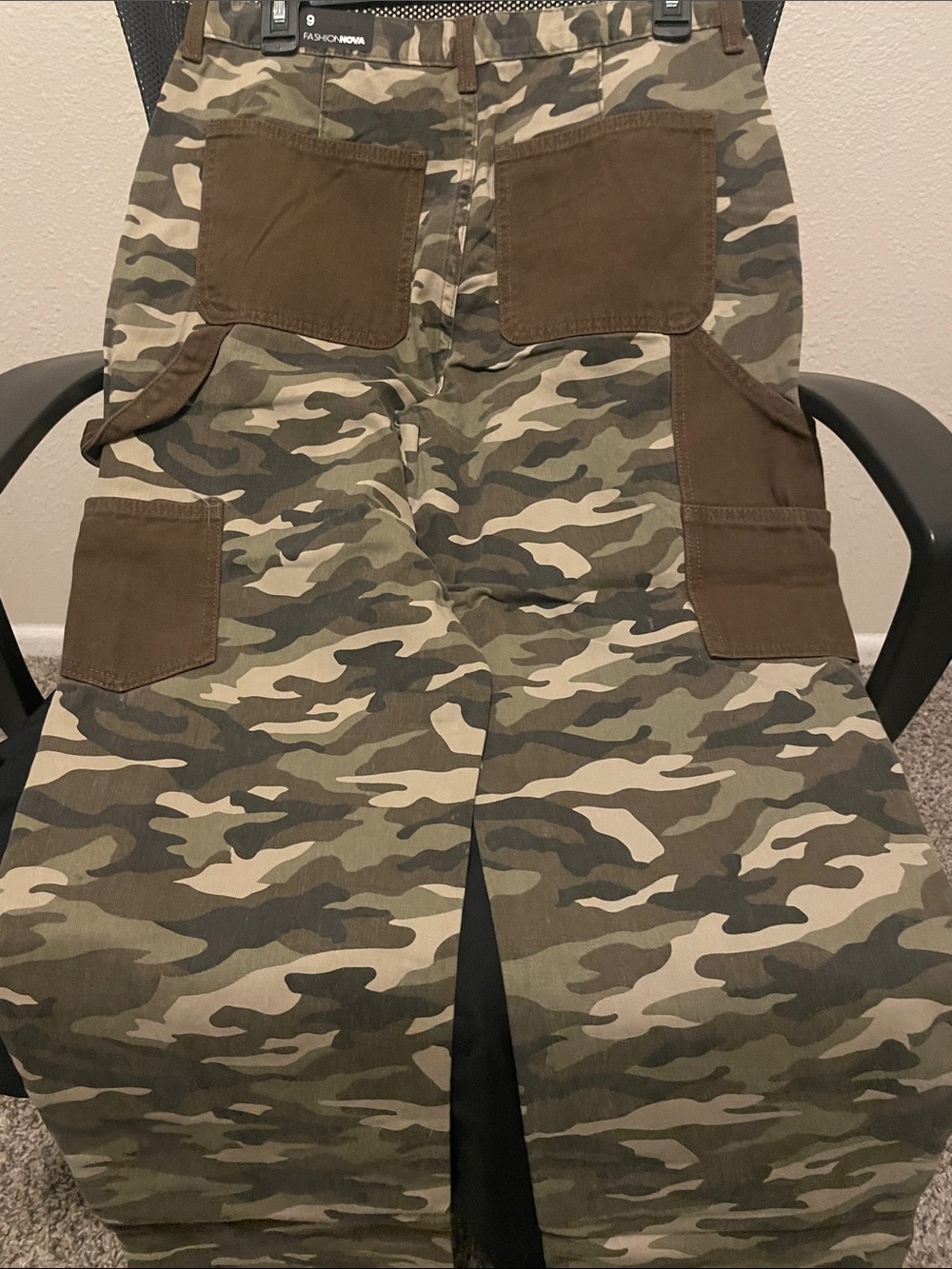 Fashion Nova Women's Camo Carpenter Jeans - Olive Green & Brown - Picture 5 of 8